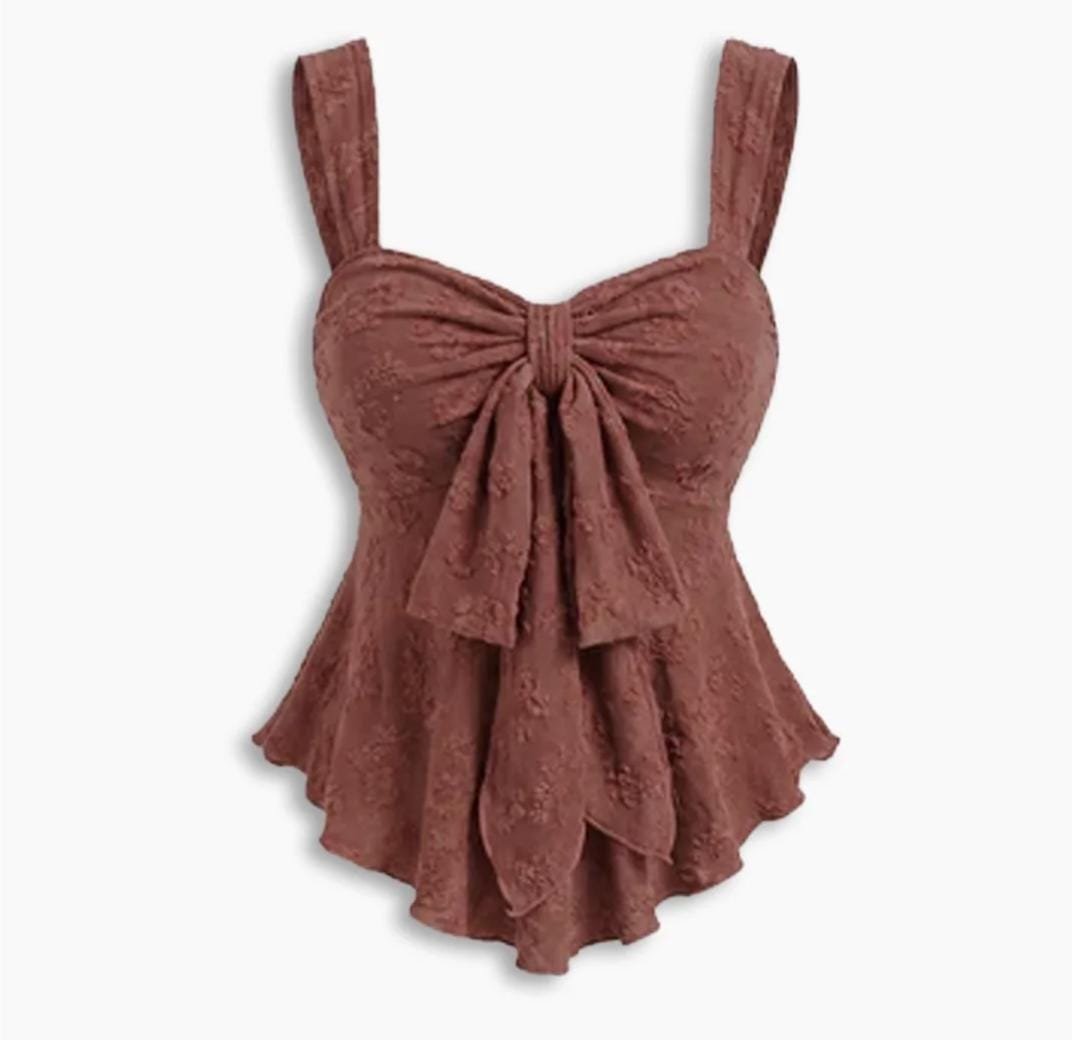 Sweetheart Neck Bowknot Textured Print Top - Image 2