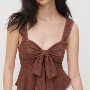 Sweetheart Neck Bowknot Textured Print Top